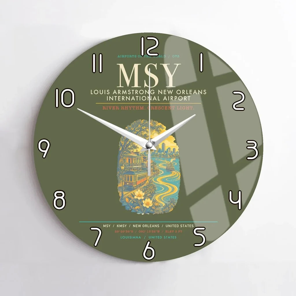 Louis Armstrong New Orleans International Airport MSY Wall-Clock No-Frame - Green Army