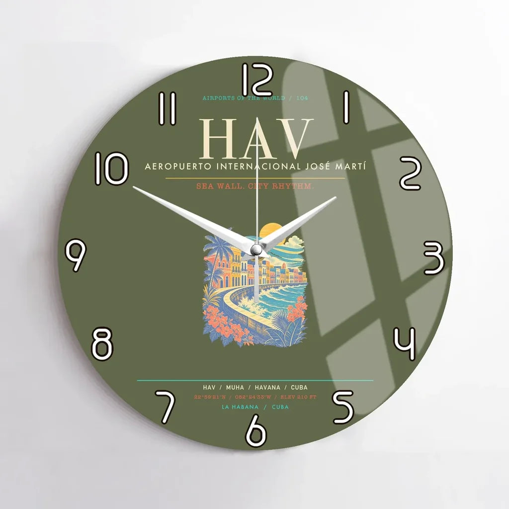 Havana Jose Marti International Airport HAV Wall-Clock No-Frame - Green Army