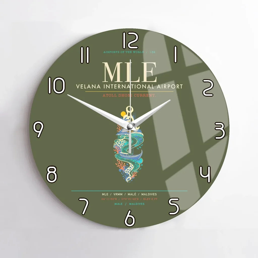 Velana International Airport Male MLE - Atoll Dhoni Current Wall-Clock No-Frame - Green Army