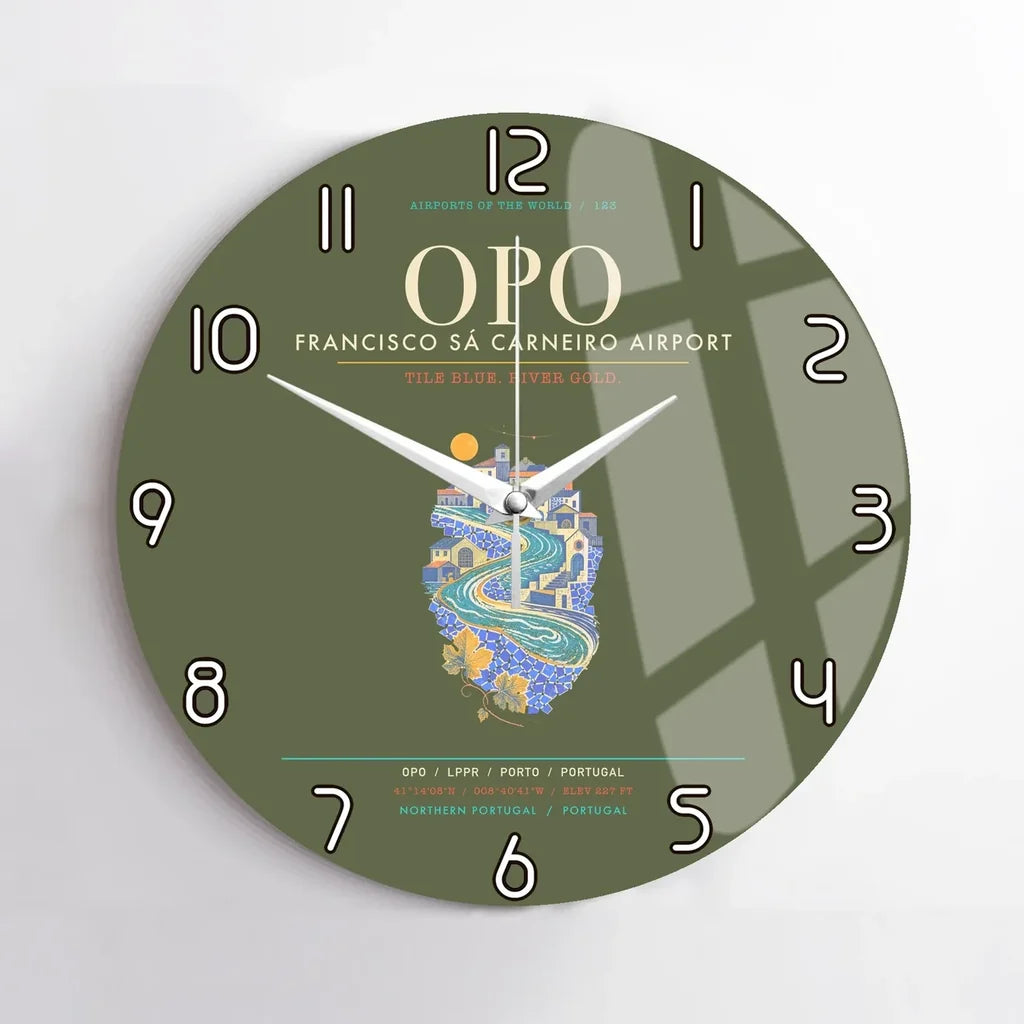 Porto Francisco Sa Carneiro Airport OPO - Douro Azulejo Current Wall-Clock No-Frame - Green Army