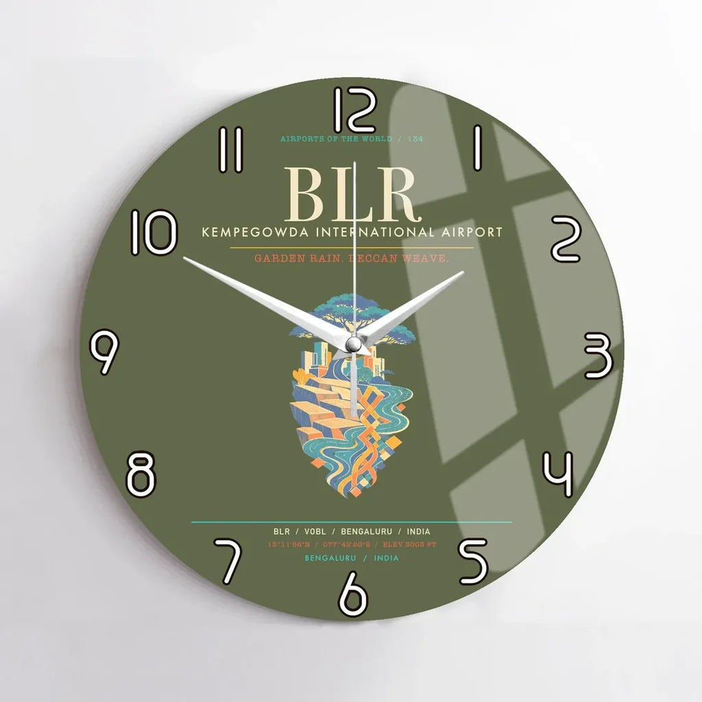 Kempegowda International Airport Bengaluru BLR - Deccan Garden Silk Loom Wall-Clock No-Frame - Green Army