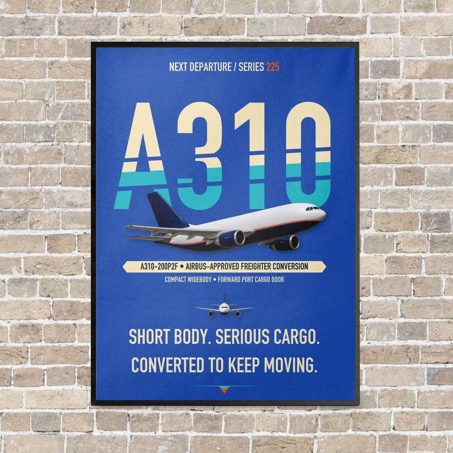 Airbus A310-200P2F vertical canvas print - framed - blue background