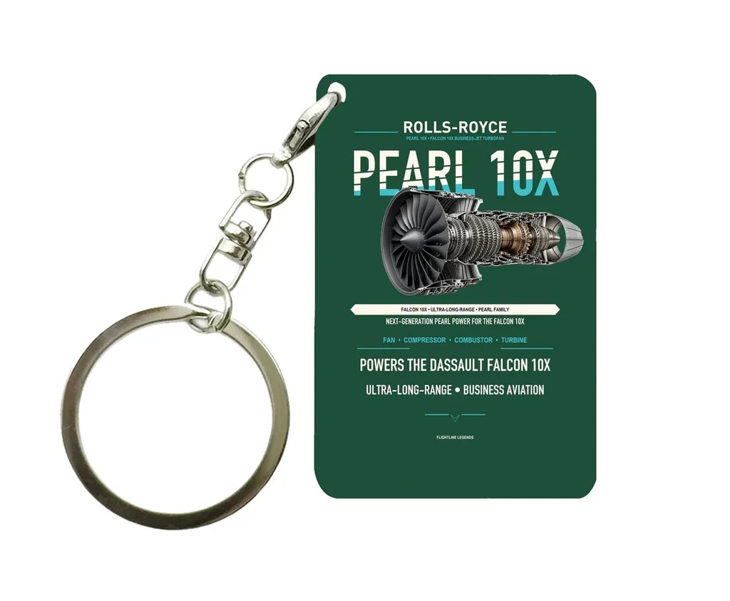 PEARL 10X Key Chain design on dark green key chain