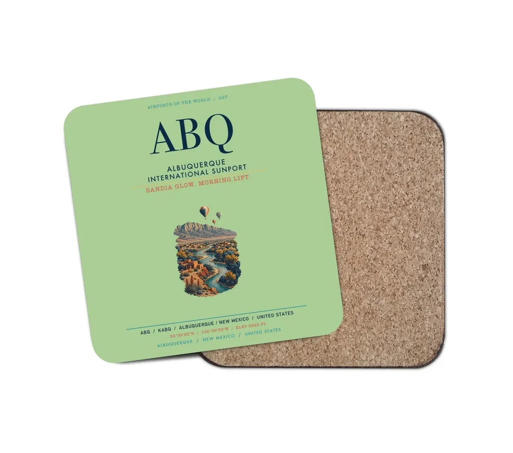 Albuquerque International Sunport (ABQ) design on light green 1 piece coaster