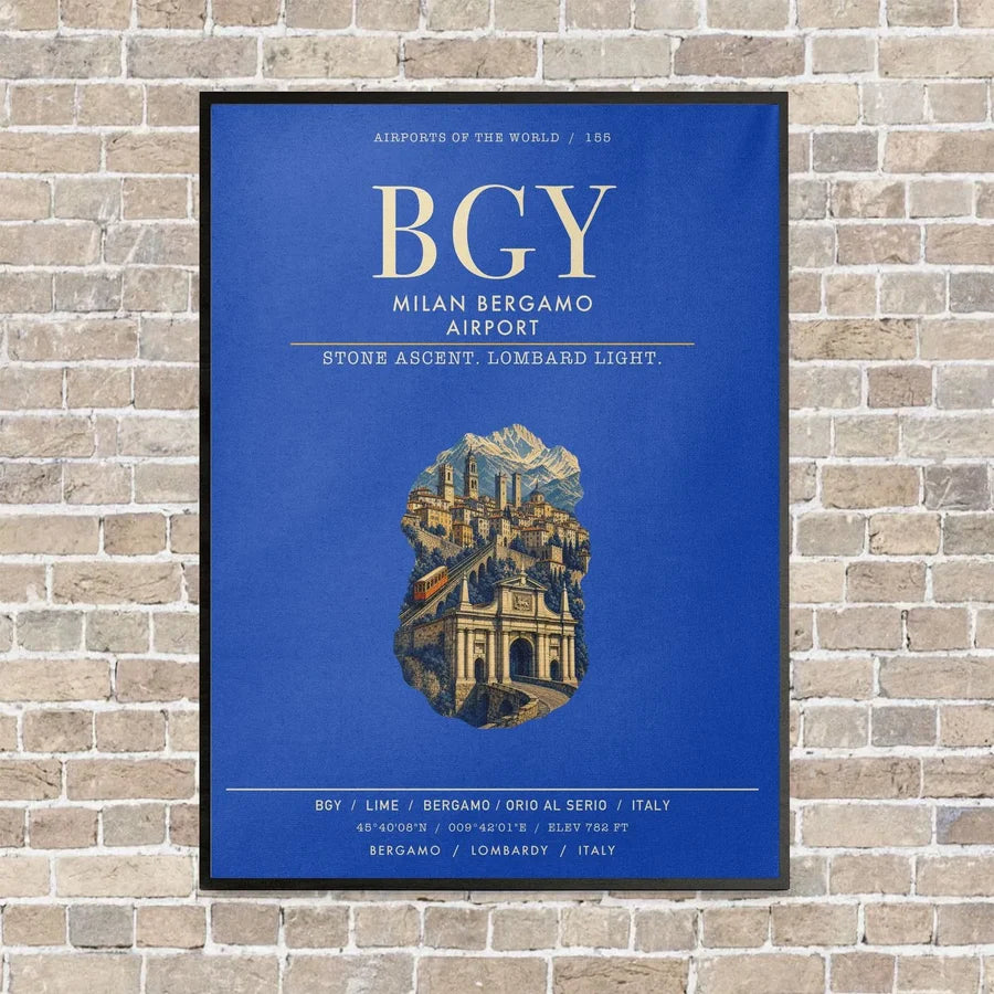 Milan Bergamo Airport BGY vertical canvas print - framed - blue background