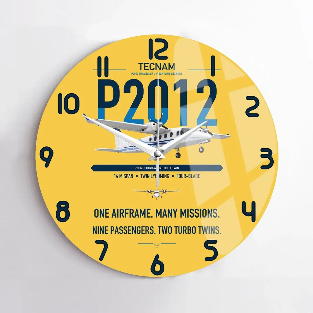 Tecnam P2012 Traveller design on yellow no frame wall clock