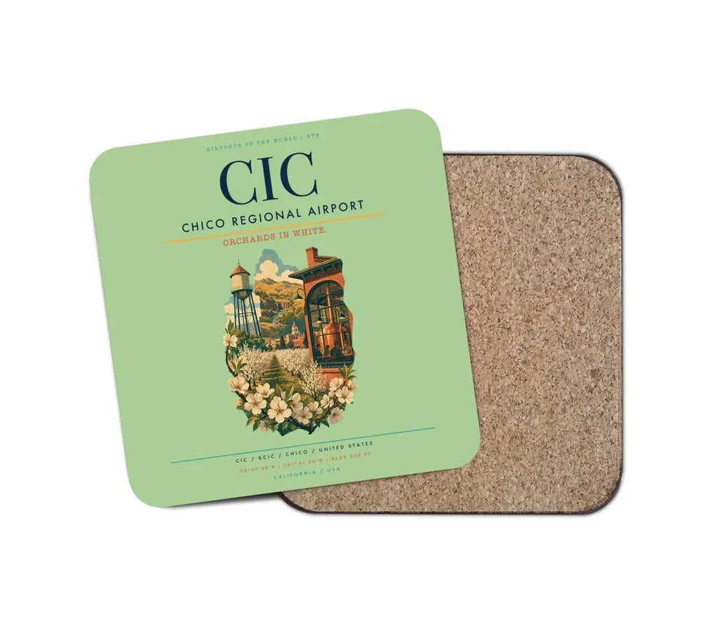 Chico Regional Airport (CIC) design on light green 1 piece coaster