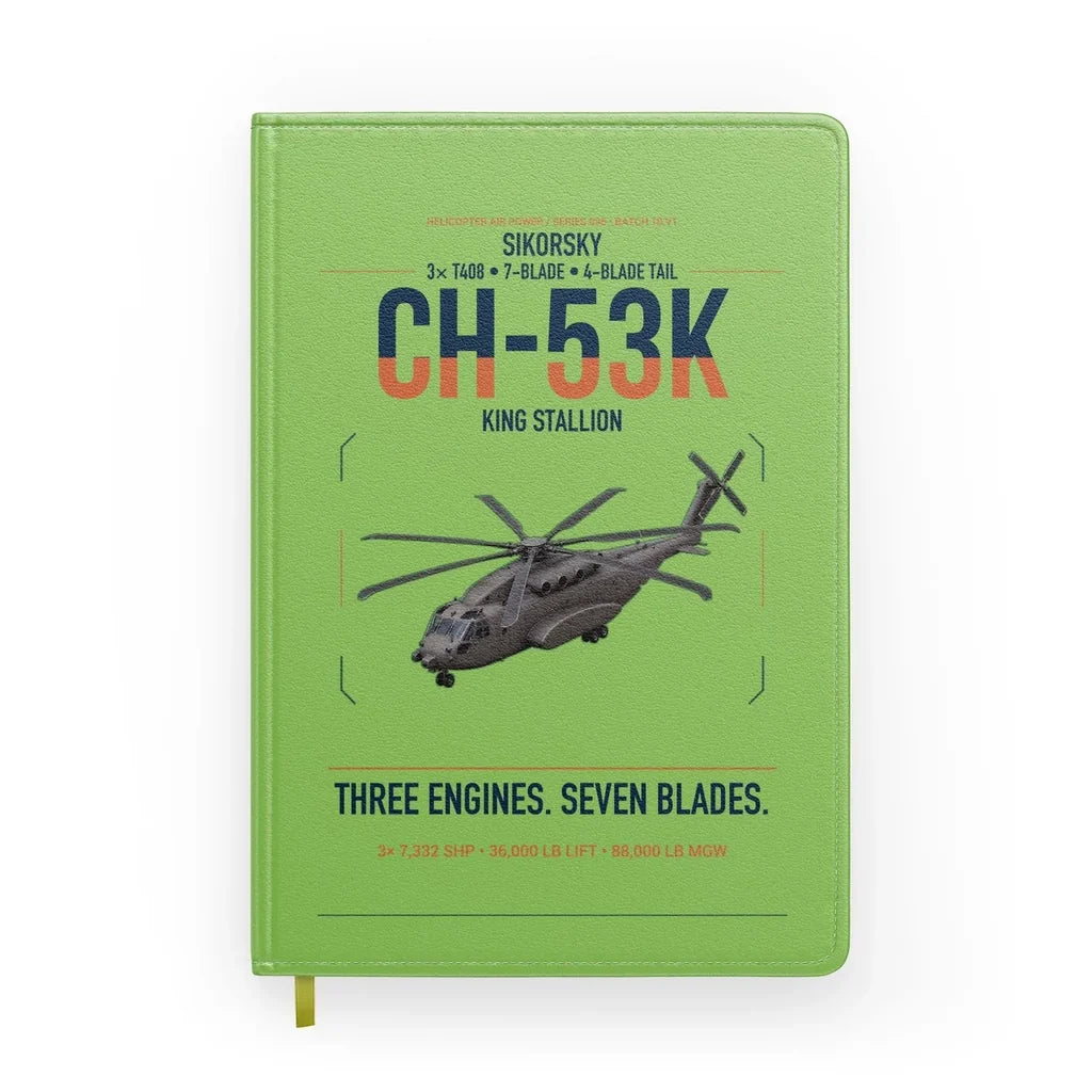 Sikorsky CH-53K King Stallion design on light green notebook