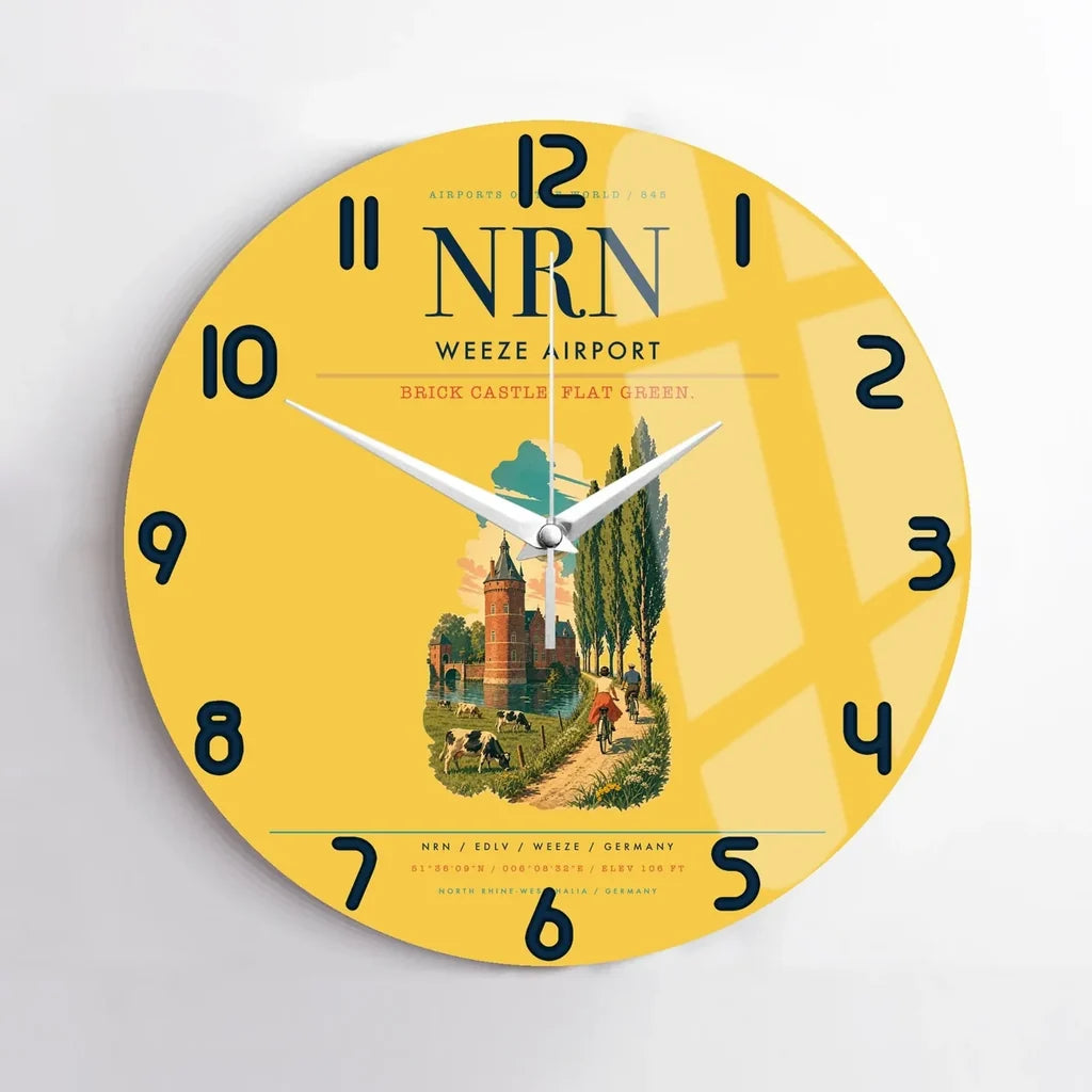 Weeze Airport (NRN) design on yellow no frame wall clock