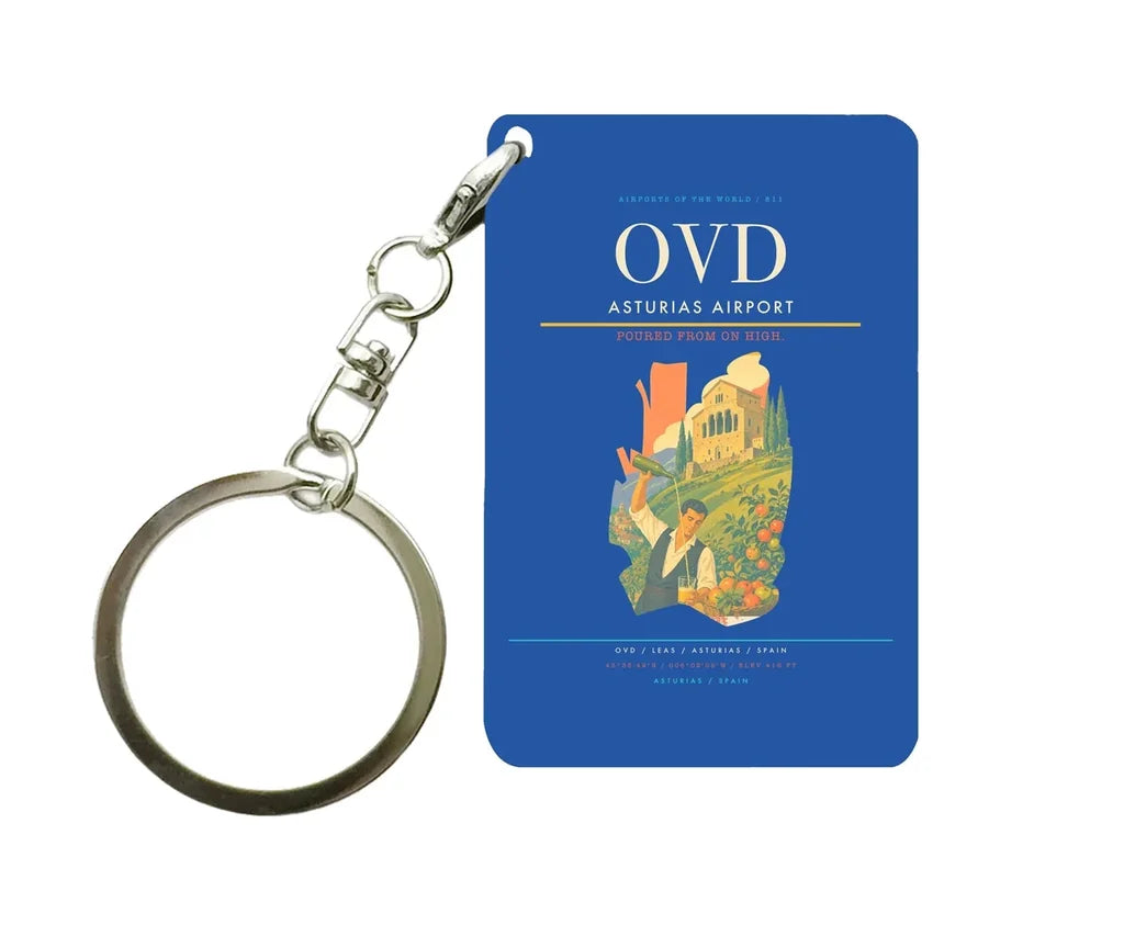 Asturias Airport (OVD) design on blue key chain