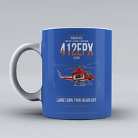 Thumbnail for SUBARU Bell 412EPX design on blue ceramic mug, double-side print