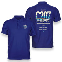 Thumbnail for Cessna T207A Stationair 8 design on blue double-side polo t-shirt, double-side print