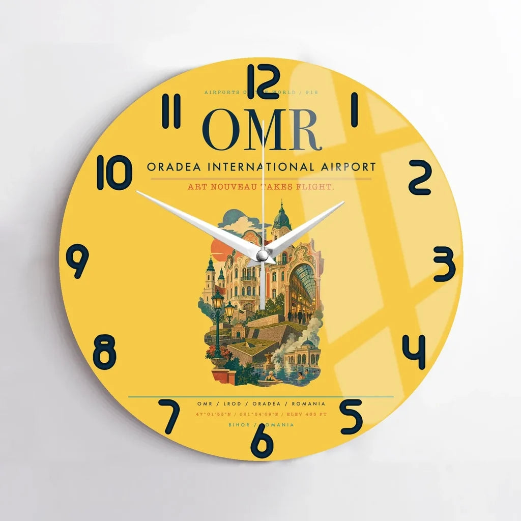 Oradea International Airport (OMR) design on yellow no frame wall clock