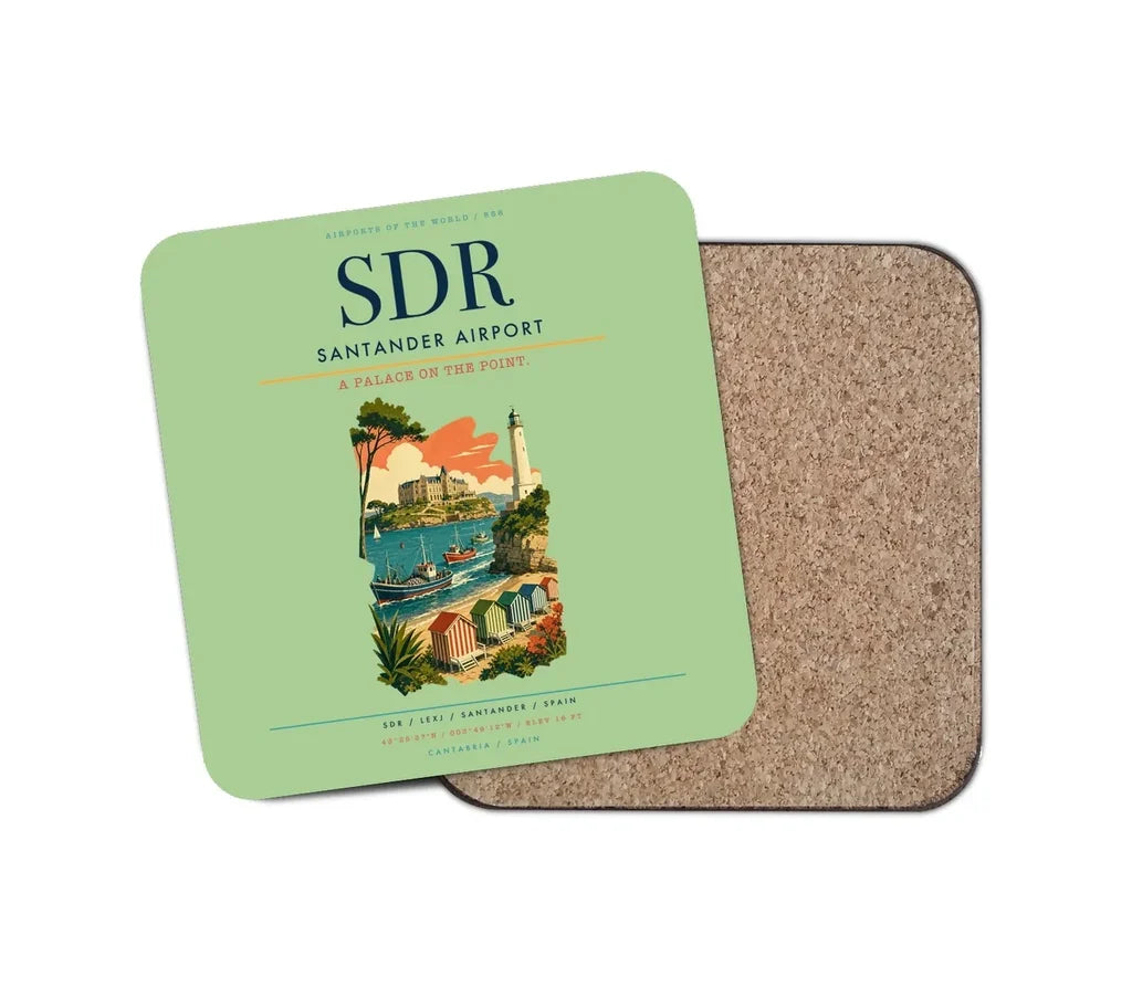 Santander Airport (SDR) design on light green 1 piece coaster