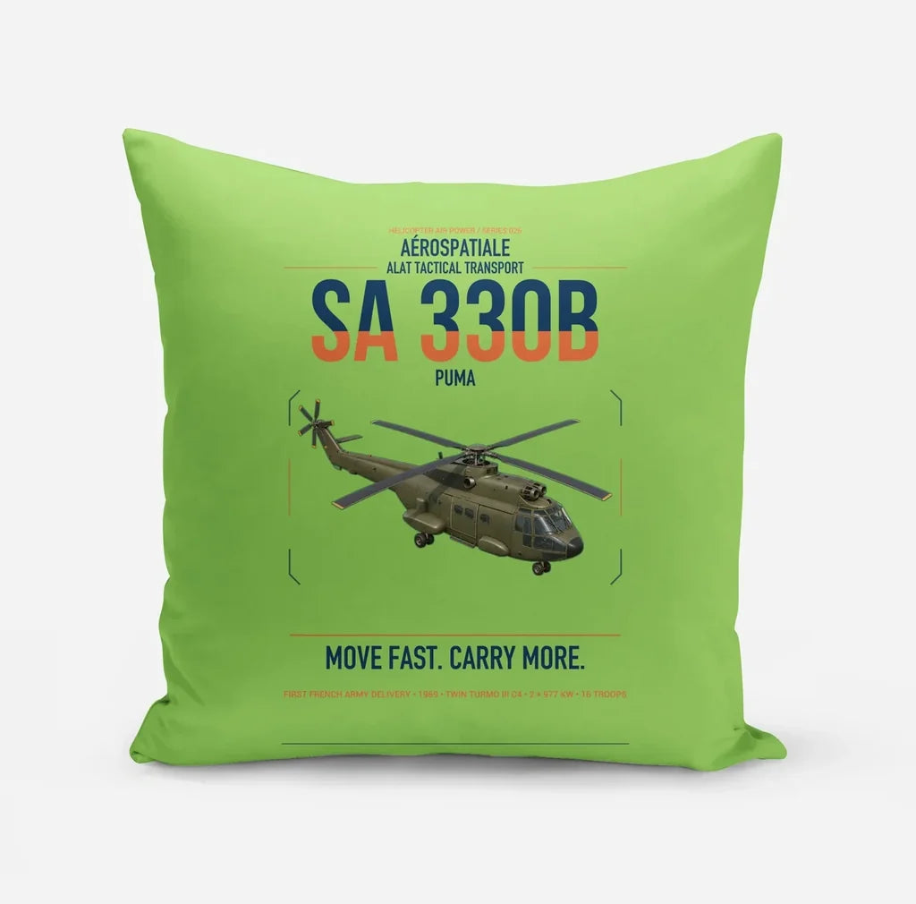 Aérospatiale SA 330B Puma design on light green pillow