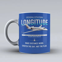 Thumbnail for Cessna Citation Longitude design on blue ceramic mug, double-side print