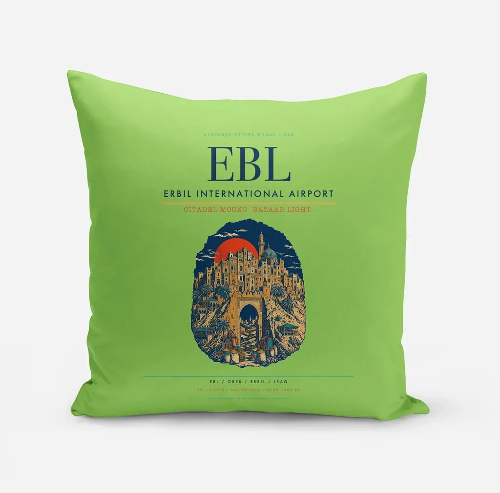 Erbil International Airport (EBL) design on light green pillow