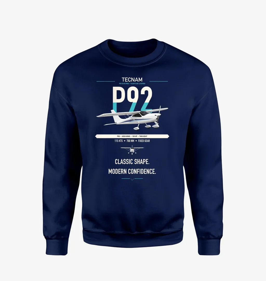 Tecnam P92 Echo MkII design on navy blue sweatshirt