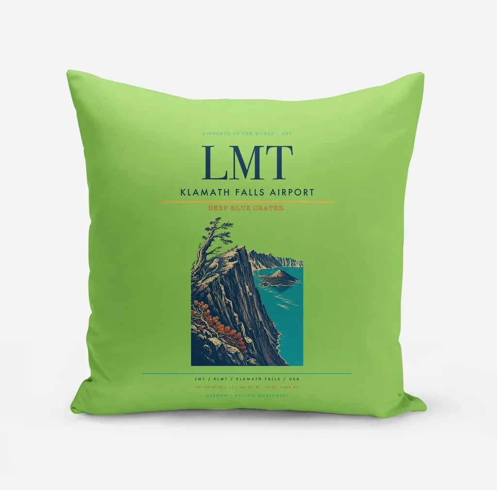 Klamath Falls Airport (LMT) design on light green pillow