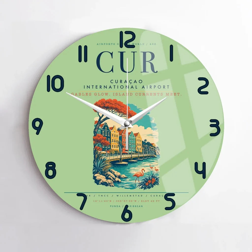 Curaçao International Airport (CUR) design on light green no frame wall clock