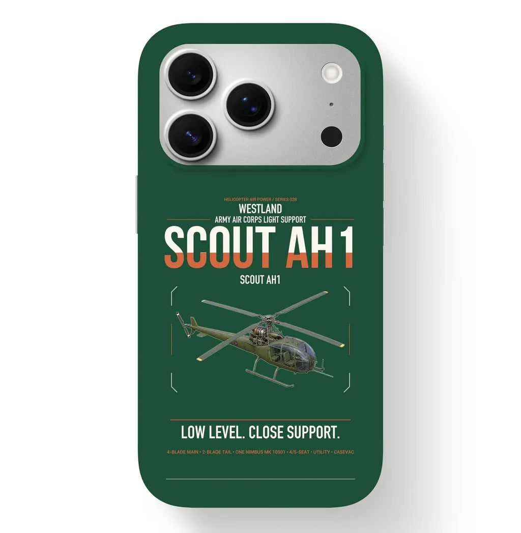 Westland Scout AH1 design on dark green magsafe iphone case, for iPhone 17 Pro