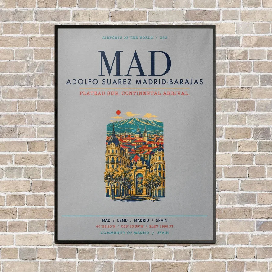 Adolfo Suarez Madrid-Barajas Airport MAD vertical canvas print - framed - light gray background