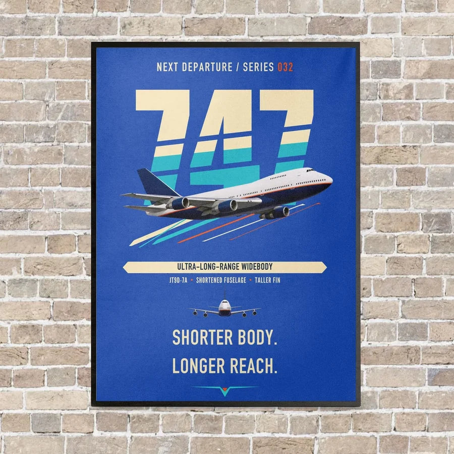 Boeing 747SP vertical canvas print - framed - blue background