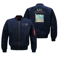 Thumbnail for Kristiansand Airport, Kjevik (KRS) design on blue bomber jacket