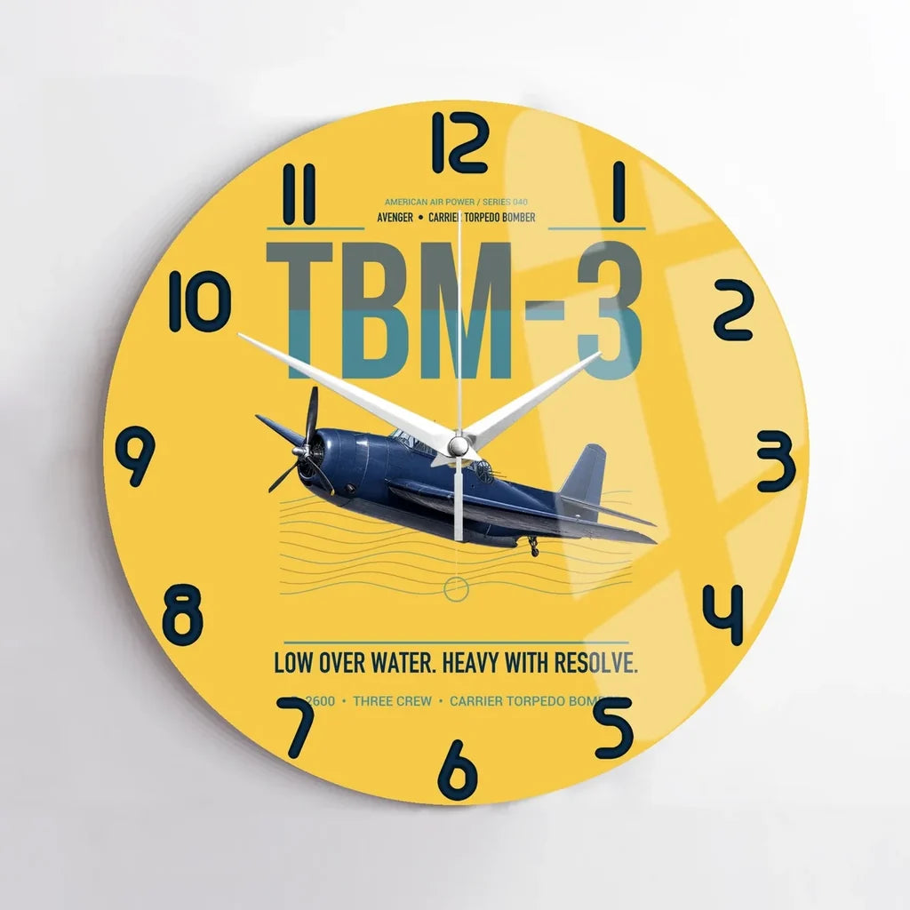 TBM-3 Avenger design on yellow no frame wall clock