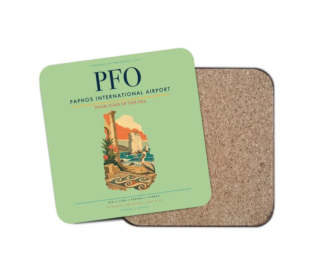 Paphos International Airport (PFO) design on light green 1 piece coaster