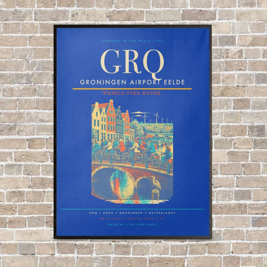 Groningen Airport Eelde GRQ vertical canvas print - framed - blue background