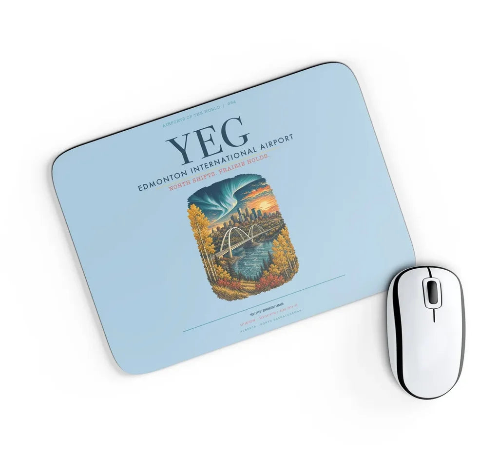 Edmonton International Airport (YEG) design on light blue rectangle mouse pad