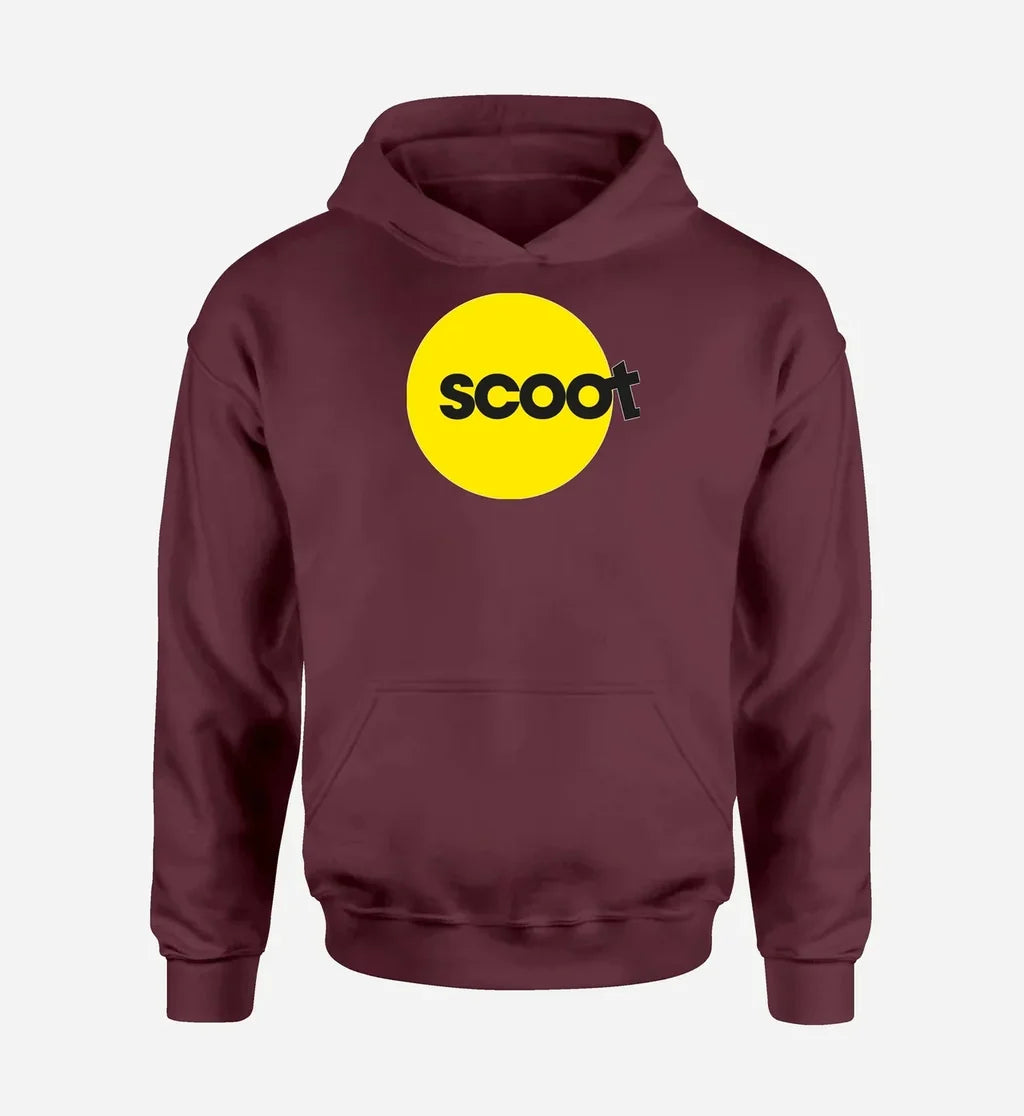 Scoot Airlines logo printed on dark red hoodie