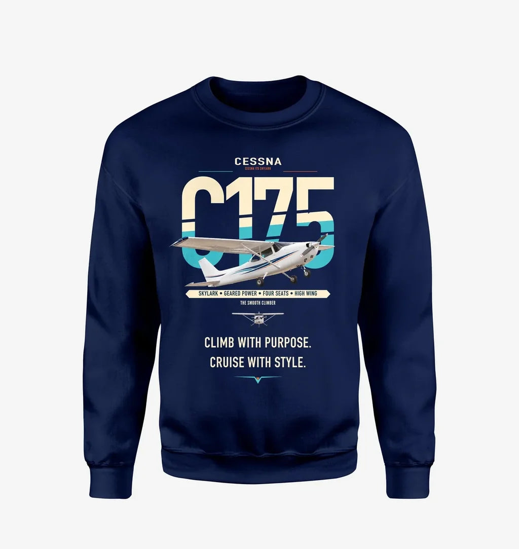 Cessna 175 Skylark design on navy blue sweatshirt