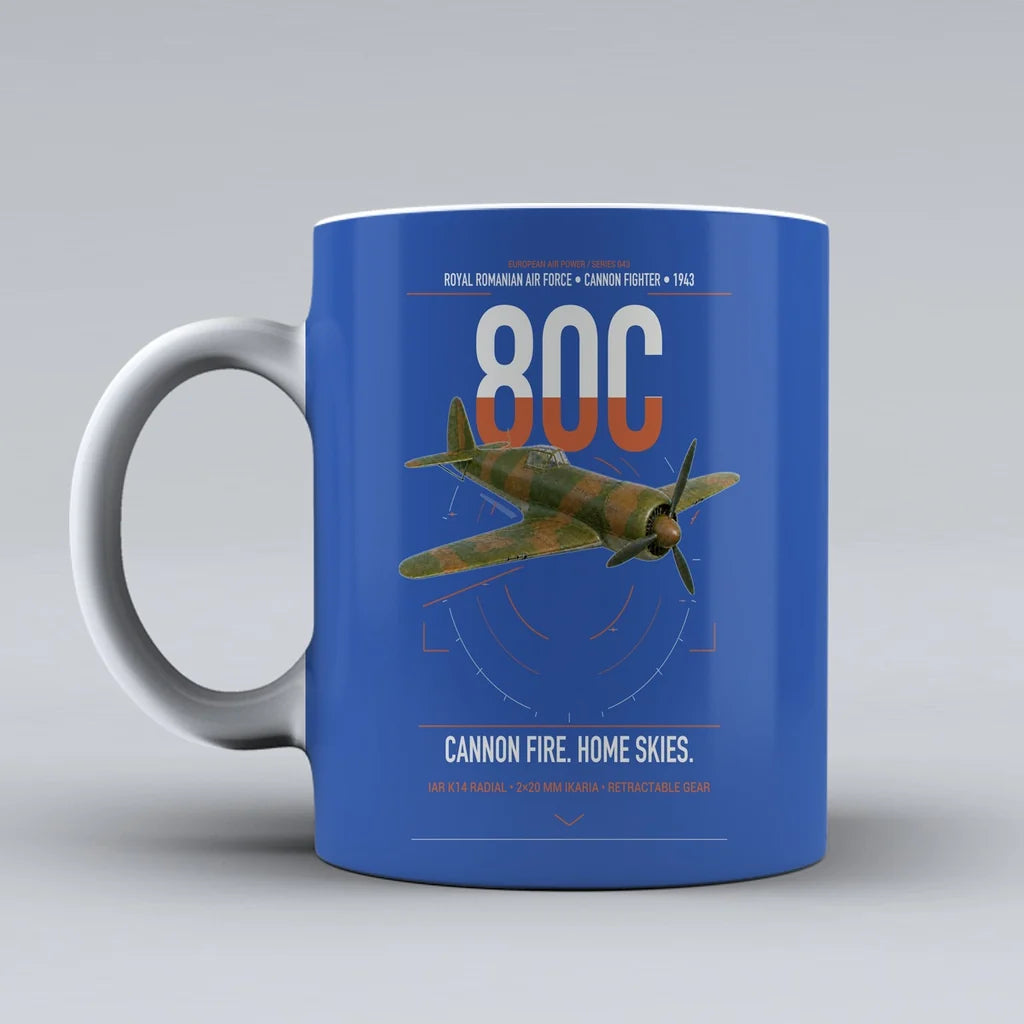 IAR 80C design on blue ceramic mug, double-side print
