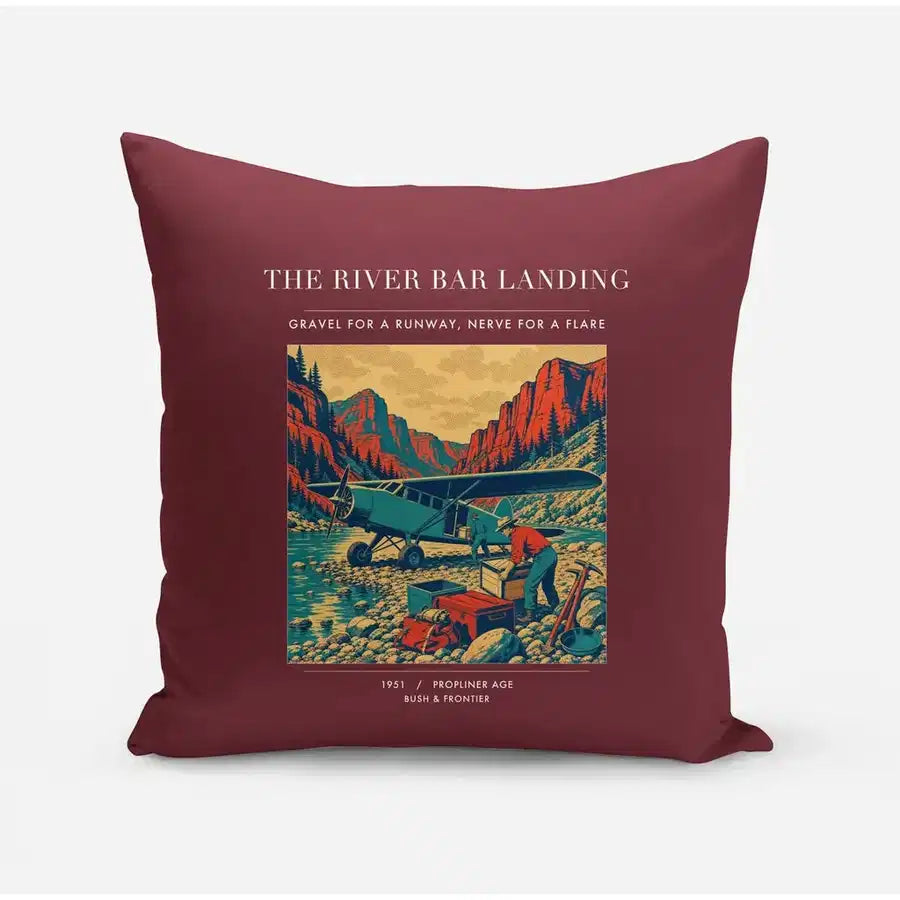 VINTAGE G4193 - The River Bar Landing - Designed Pillows design on darkred