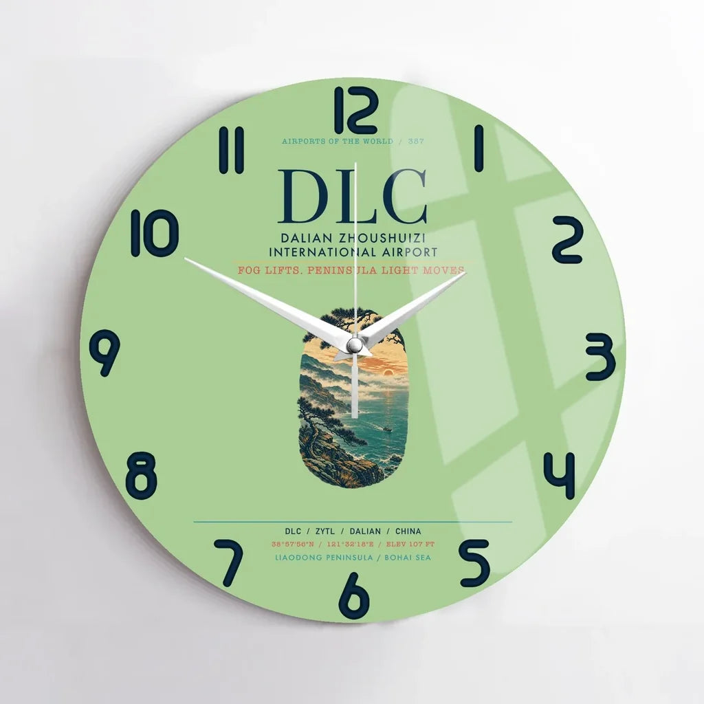 Dalian Zhoushuizi International Airport (DLC) design on light green no frame wall clock