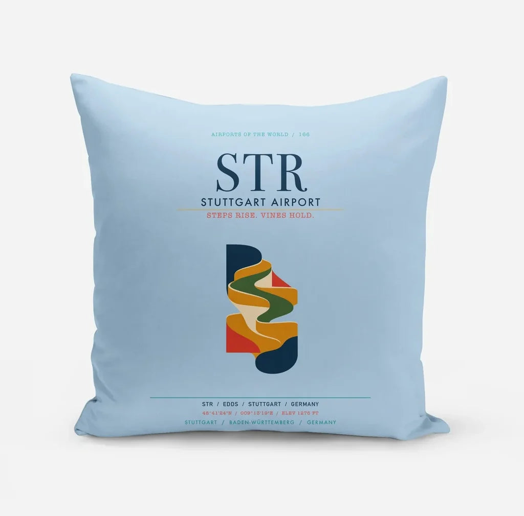 Stuttgart Airport (STR) design on light blue pillow