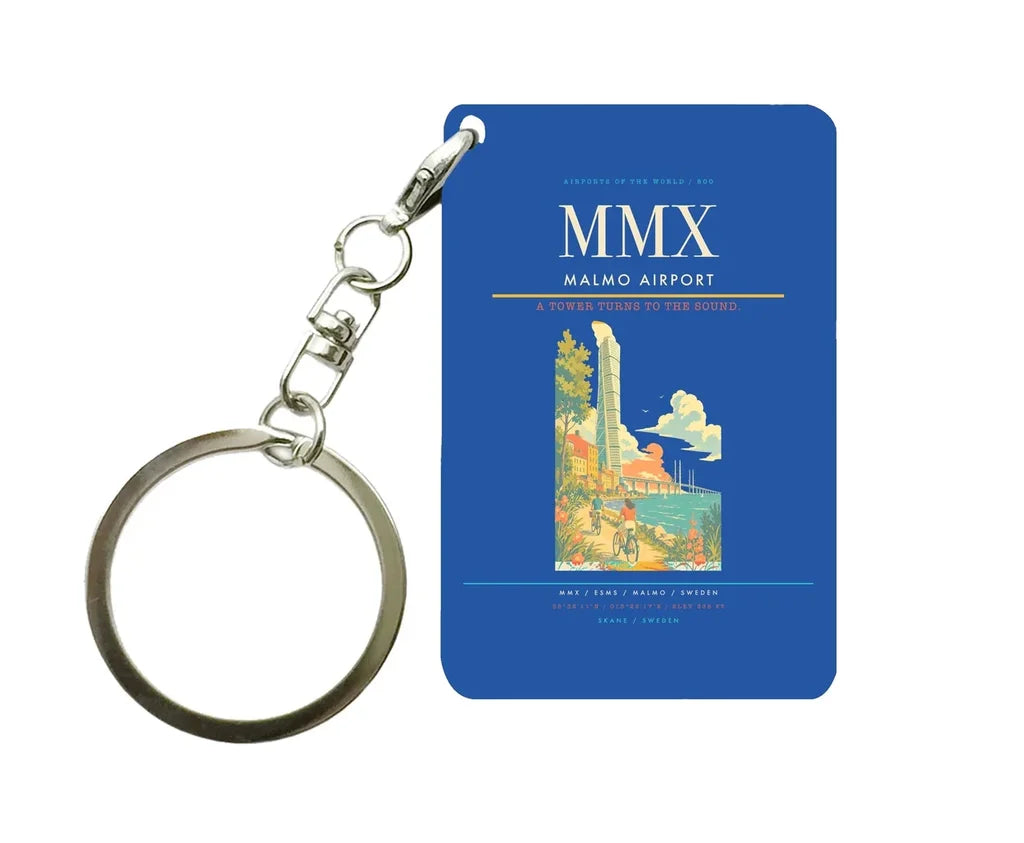 Malmo Airport (MMX) design on blue key chain