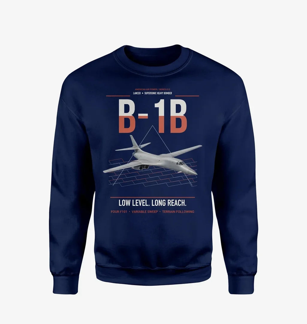 B-1B Lancer design on navy blue sweatshirt
