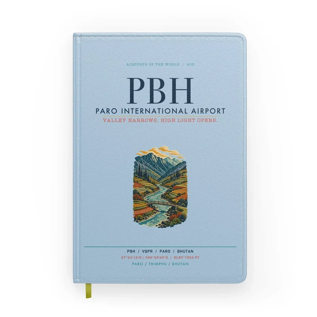 Paro International Airport (PBH) design on light blue notebook