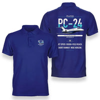 Thumbnail for Pilatus PC-24 design on blue double-side polo t-shirt, double-side print