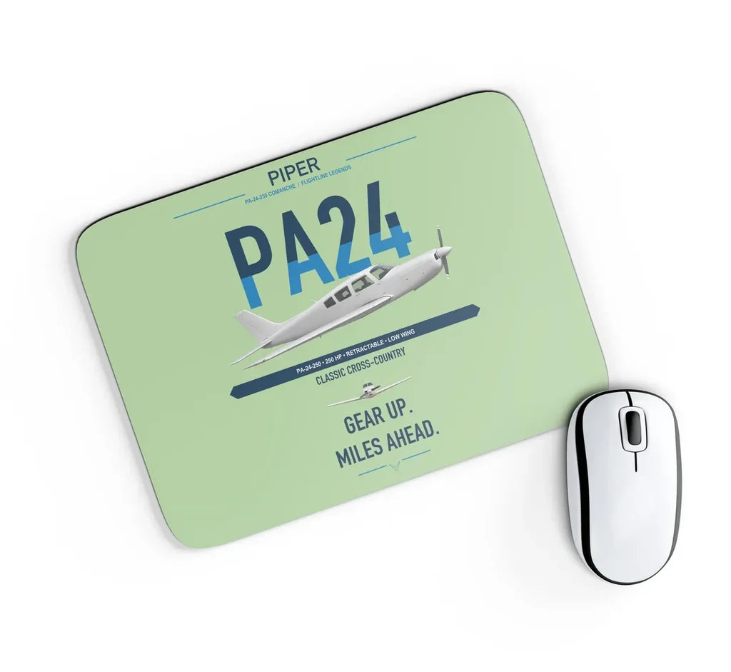 Piper PA-24-250 Comanche 250 design on light green rectangle mouse pad