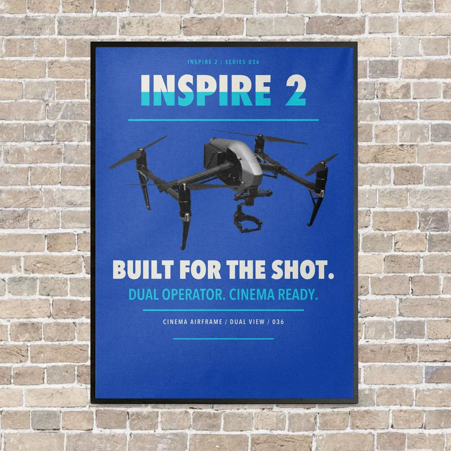 DJI Inspire 2 vertical canvas print - framed - blue background