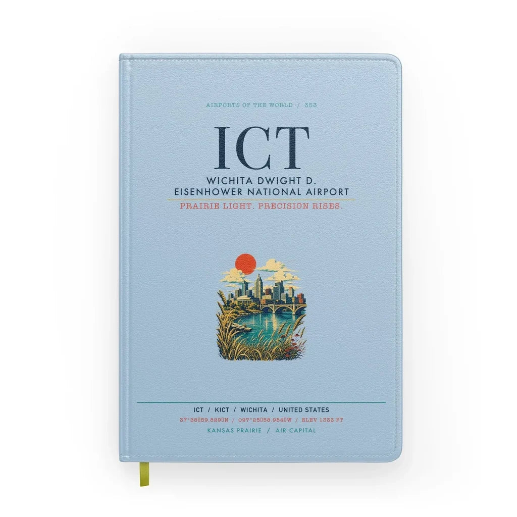 Wichita Dwight D. Eisenhower National Airport (ICT) design on light blue notebook
