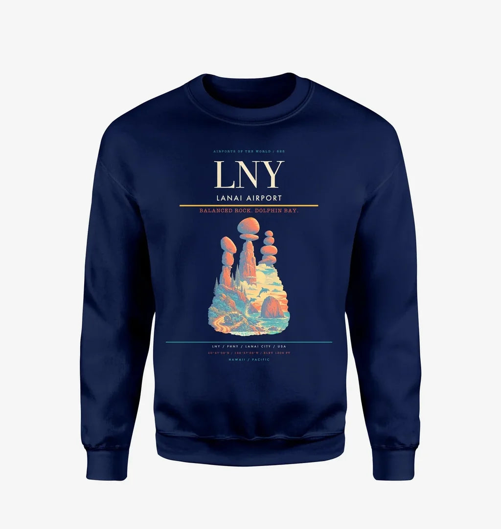 Lanai Airport (LNY) design on navy blue sweatshirt