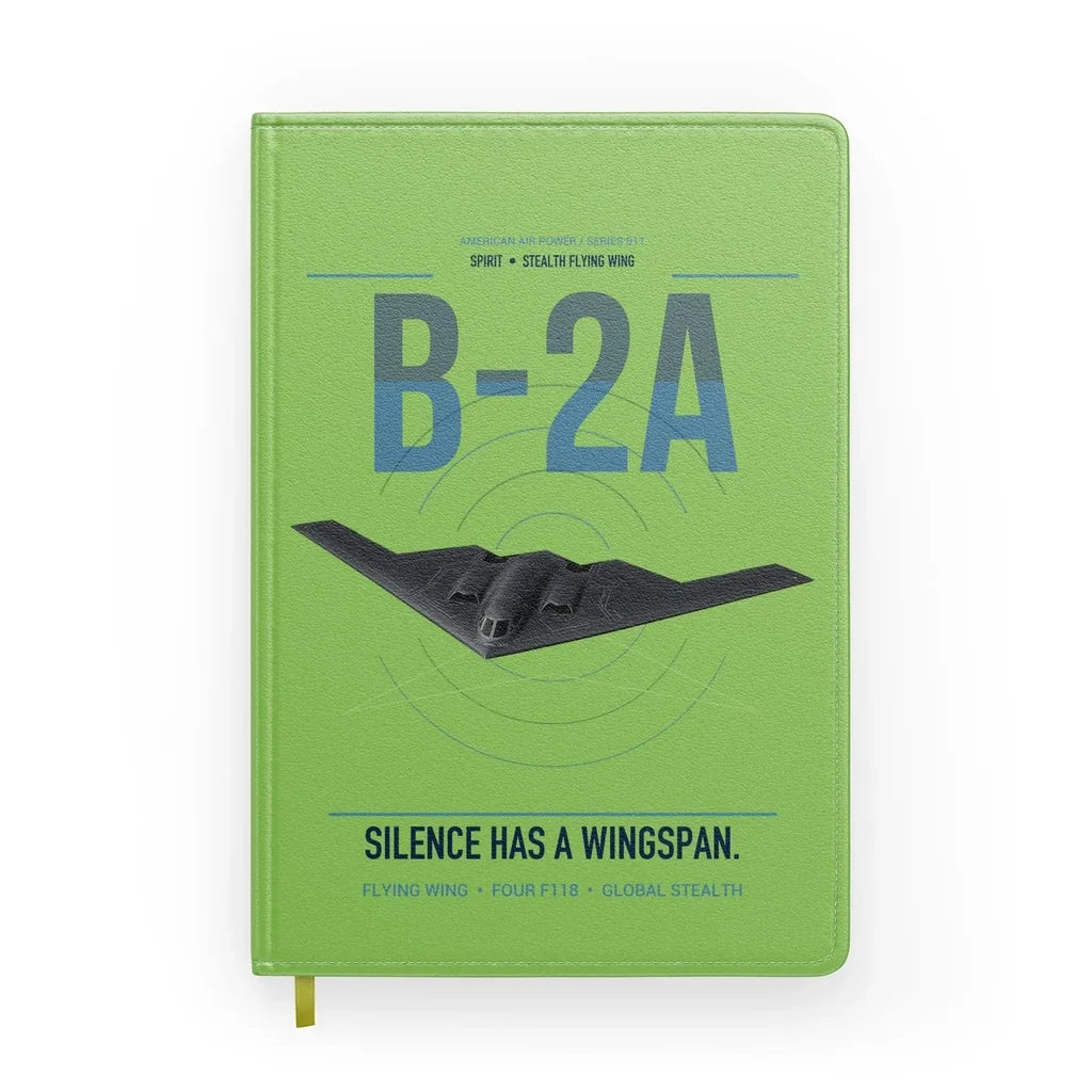 B-2A Spirit design on light green notebook