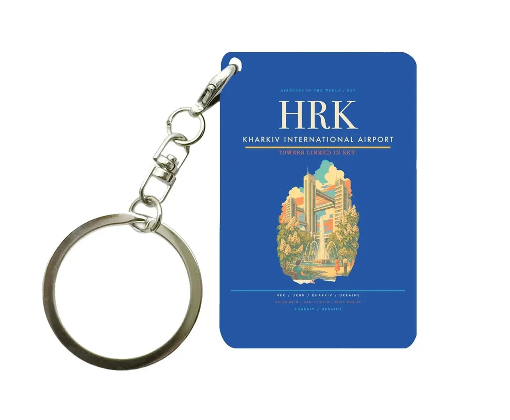 Kharkiv International Airport (HRK) design on blue key chain