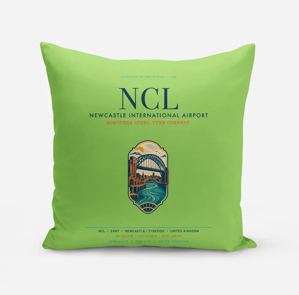 Newcastle International Airport (NCL) design on light green pillow
