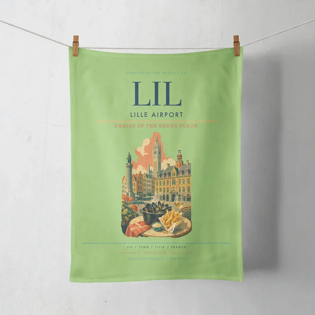 Lille Airport (LIL) design on light green towel